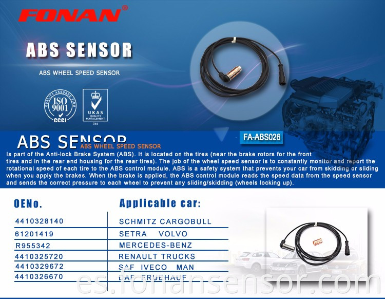 Sensor de velocidad de la rueda ABS para autobús Mercedes Truck Iveco 4410328140 4410325720 4410329672 4410326670 R955342